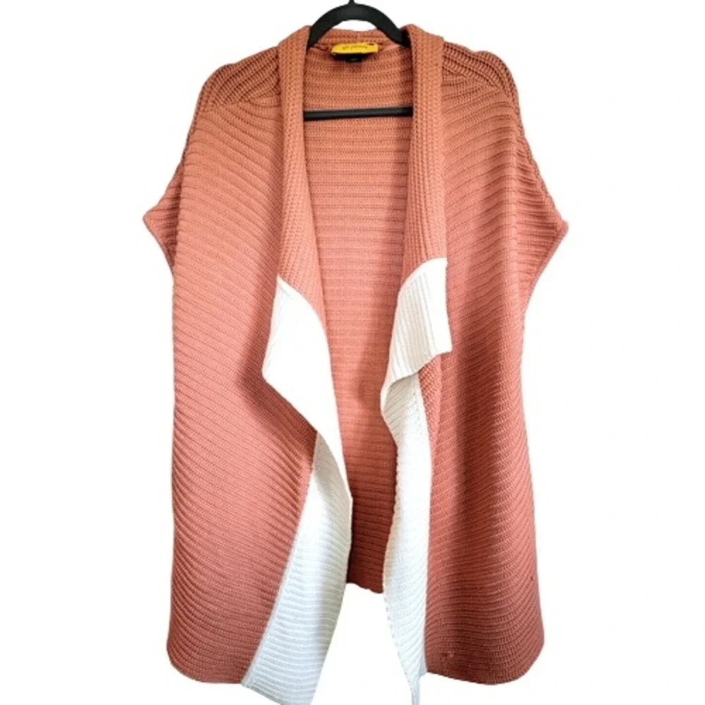 St John L Peach Pink Silk Blend Ribbed Knit Open Front‎ Cardigan Vest Large